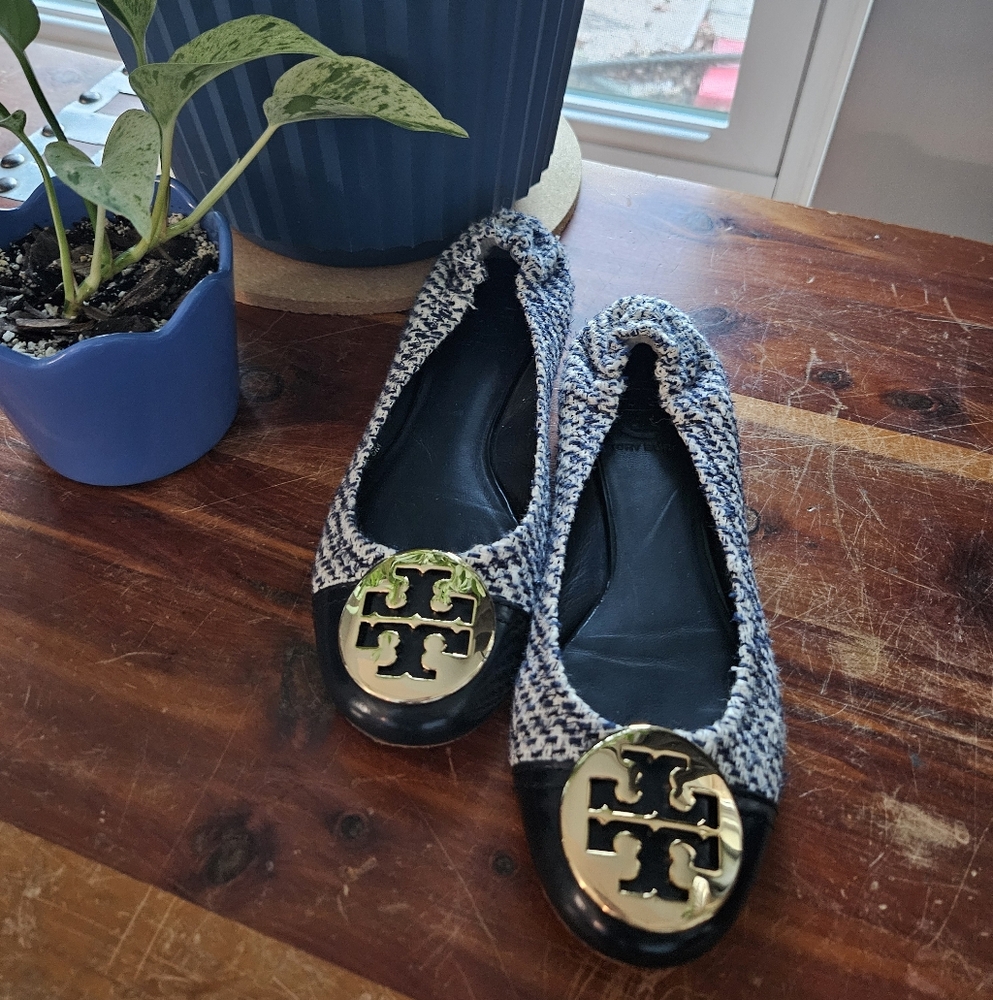 Tory Burch Women's White and Blue Flats